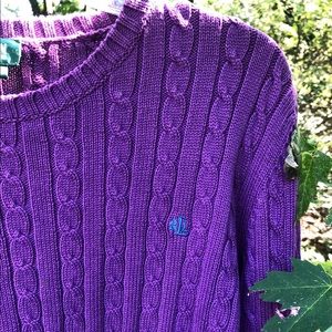 LAUREN by Ralph Lauren/Green Label PURPLE CABLE CREWNECK SWEATER